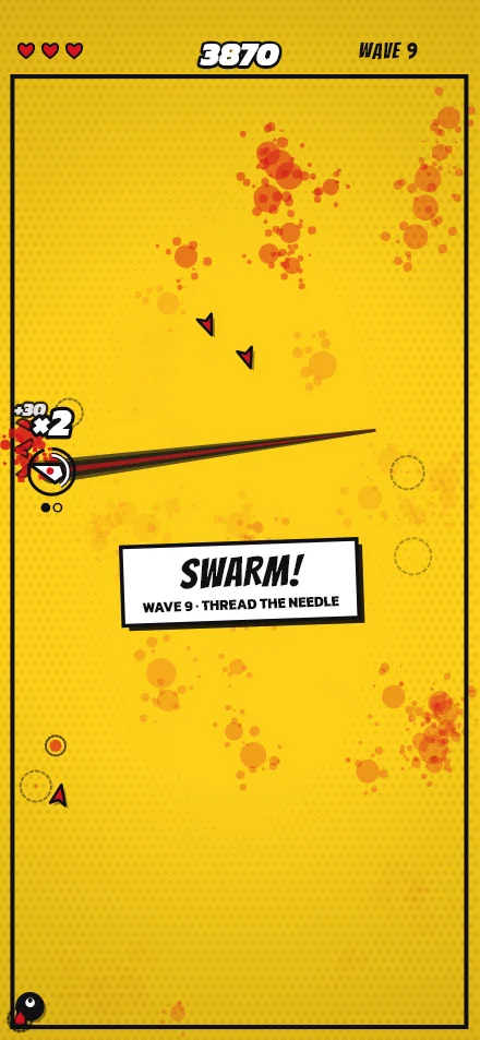 DASH at wave 9, SWARM! in a caption box: a dash streaks across the panel, a two chain marked at the blade.