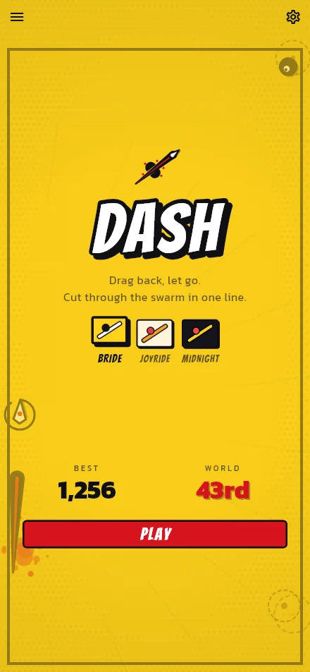 DASH's title screen in Bride: black ink on comic yellow.
