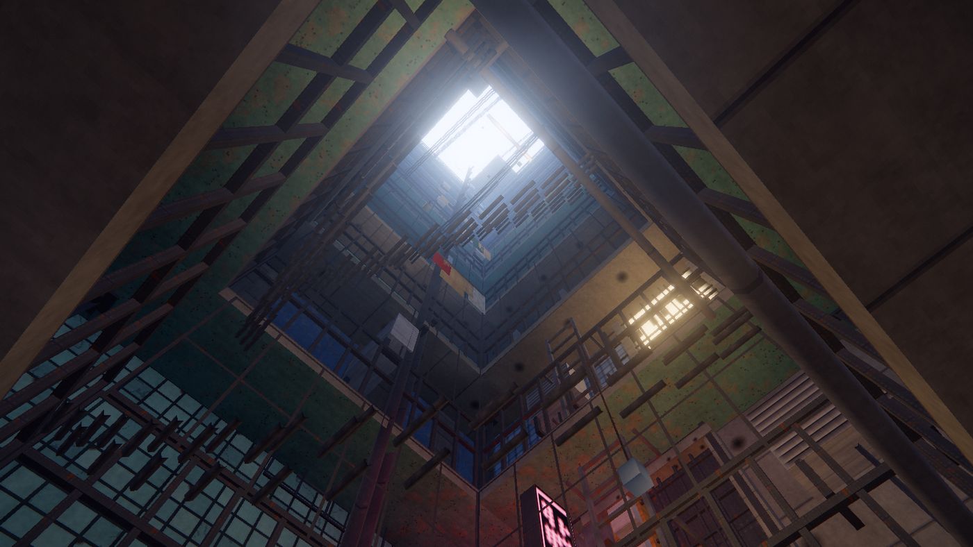THE WELL — The only daylight in the building, eleven floors up and falling.