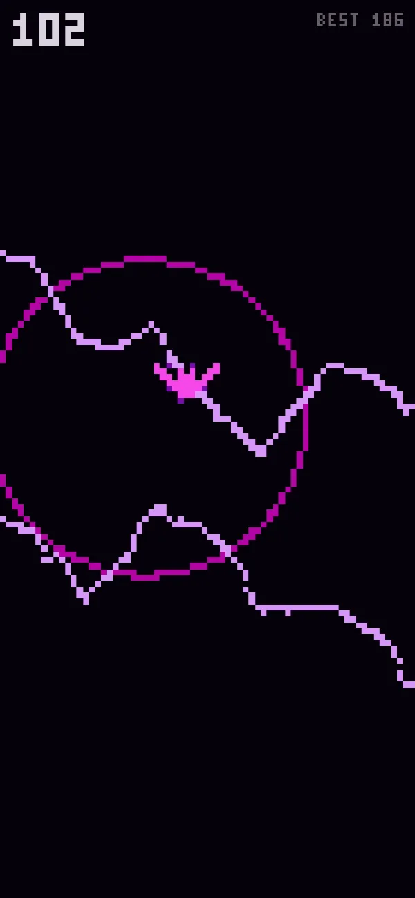 The instant of a collision: the bat drawn in hot magenta against a cave lit by the death flash.