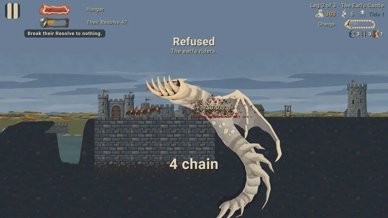 The worm rearing out of the ground against the earl's curtain wall.