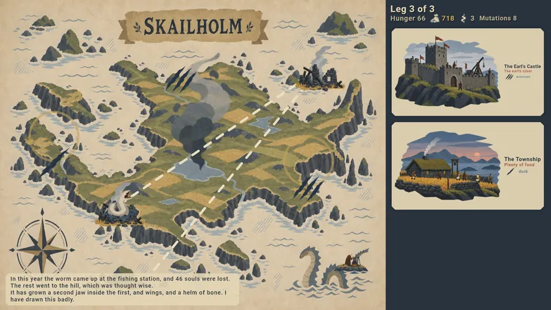 The sea chart of Skailholm, with the monk's line and the next two places.