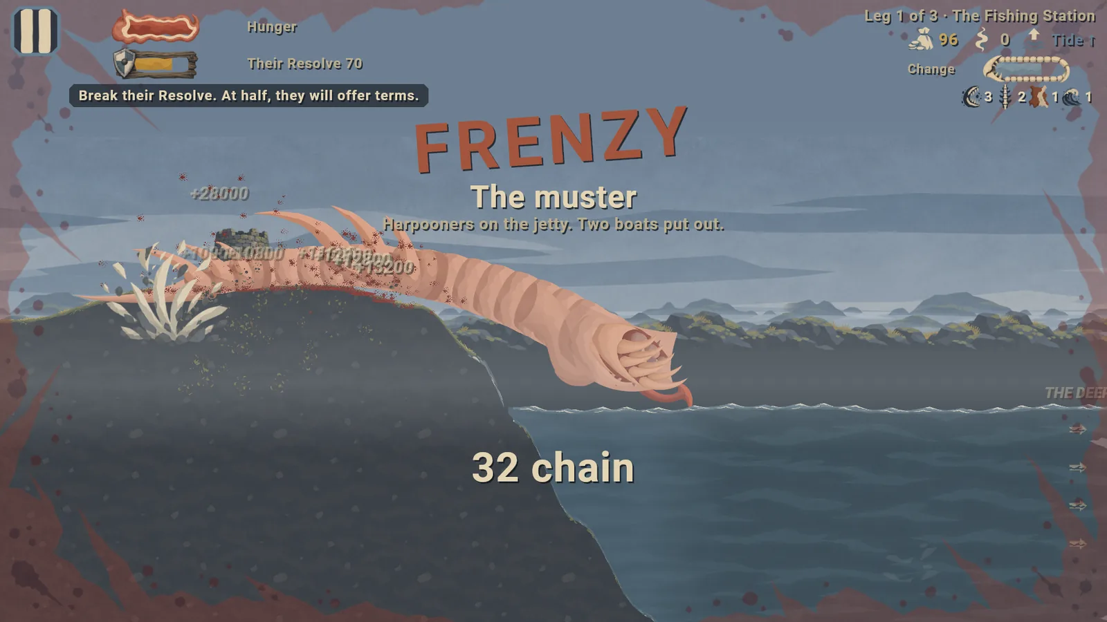 Frenzy at the fishing station in fog: the worm, reddened, arcing over the jetty with a thirty-two chain.