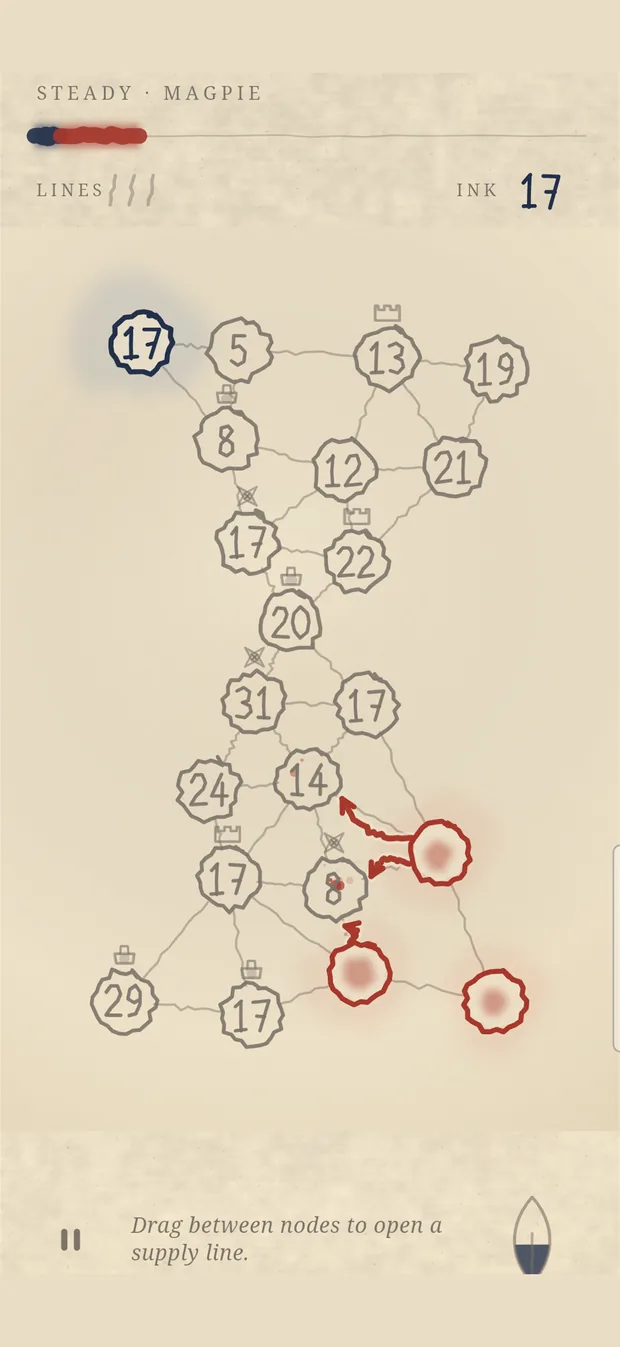 The opening of a match, most of the chart still drawn in pencil and unclaimed.