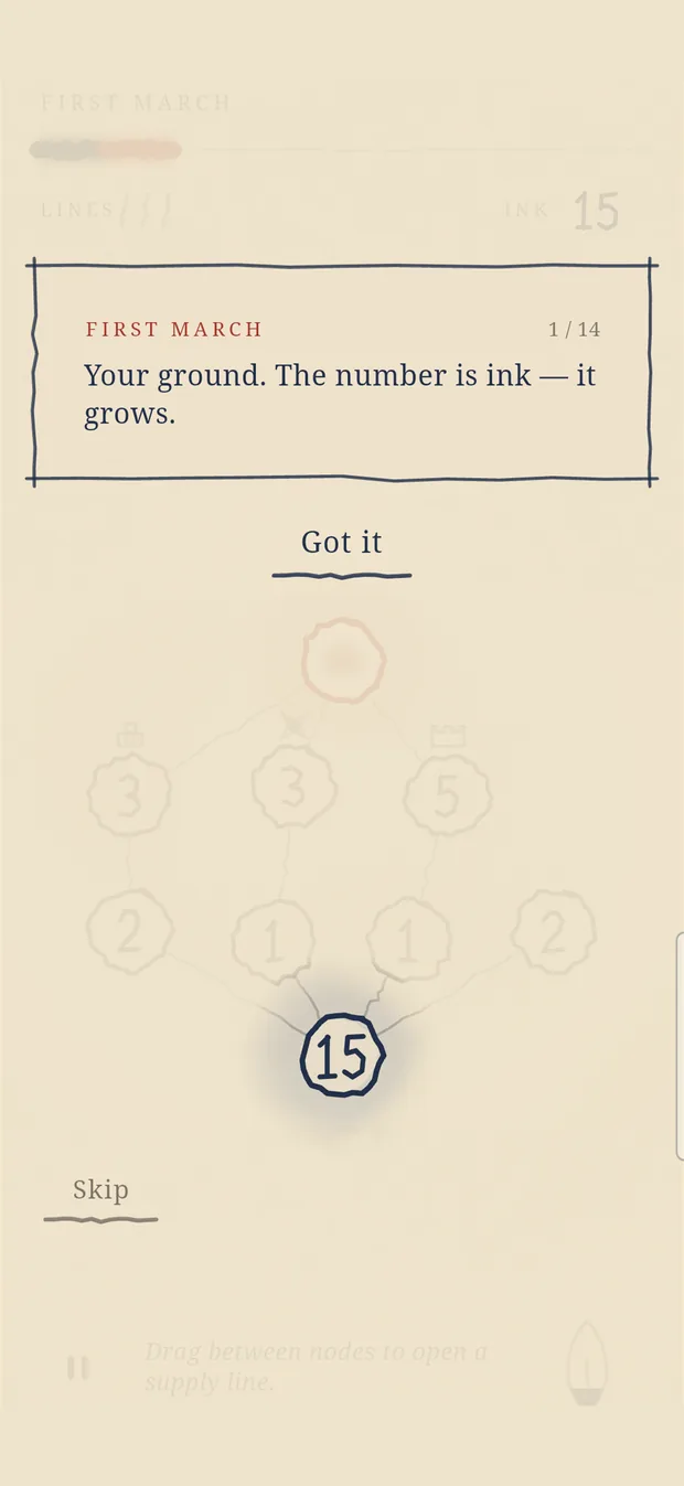 The First March tutorial, a small chart with a line of instruction under it.